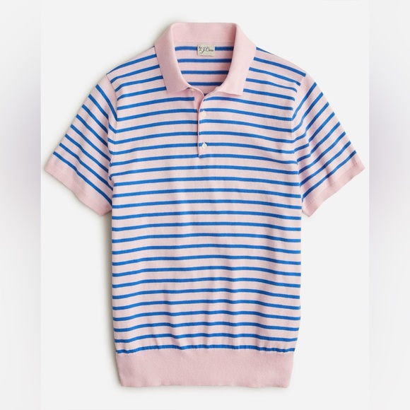 NWT JCrew Short-sleeve heritage cotton tipped sweater-polo in stripe - Picture 4 of 4